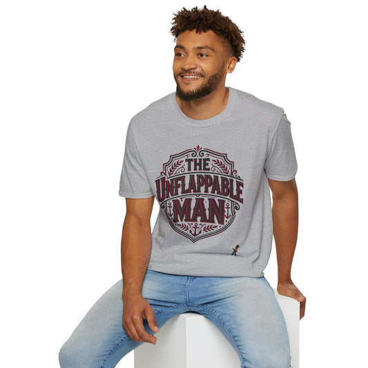 The Unflappable Man T-Shirt — Vintage Shield Graphic Tee for Confident Guys