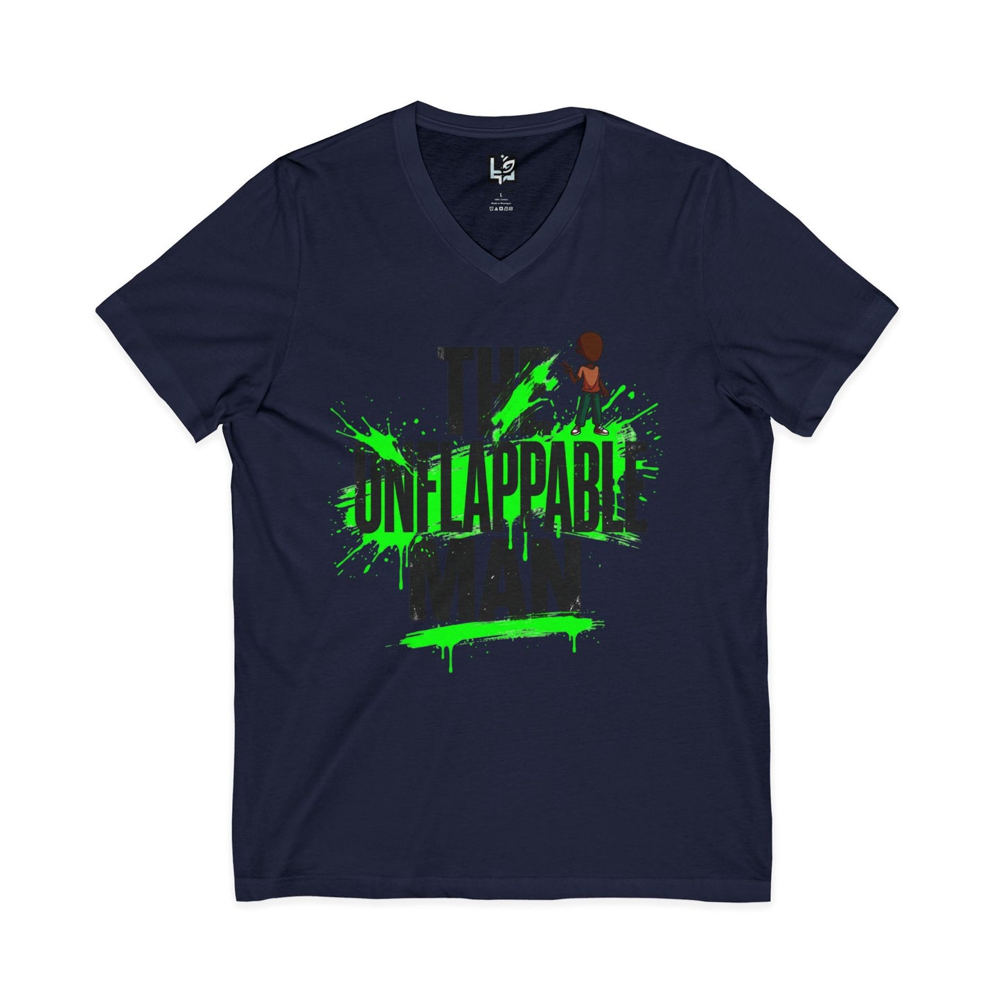 The Unflappable Man V-Neck Tee — Funny Resilient Guy Graphic Shirt