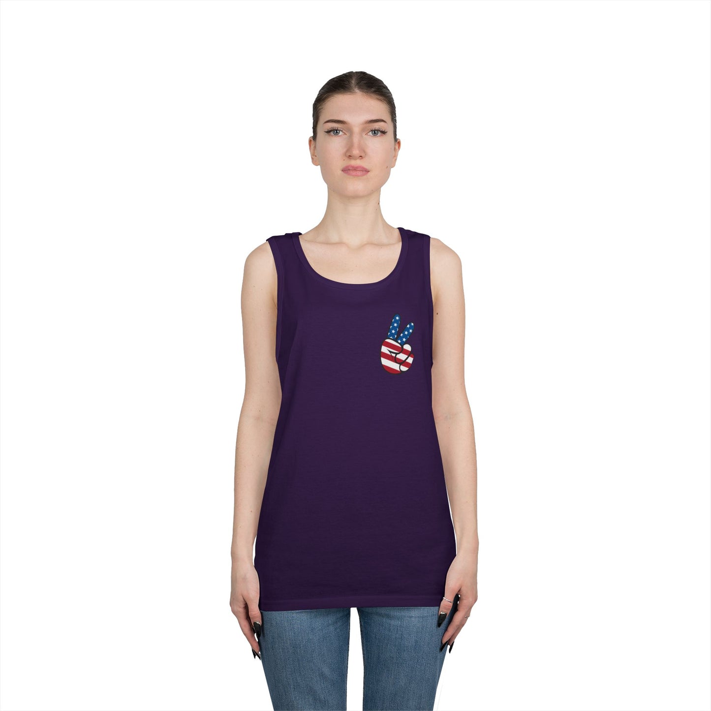 Unisex Heavy Cotton Tank Top - ‘V’ for America Graphic Tee, Perfect for July 4th Celebrations
