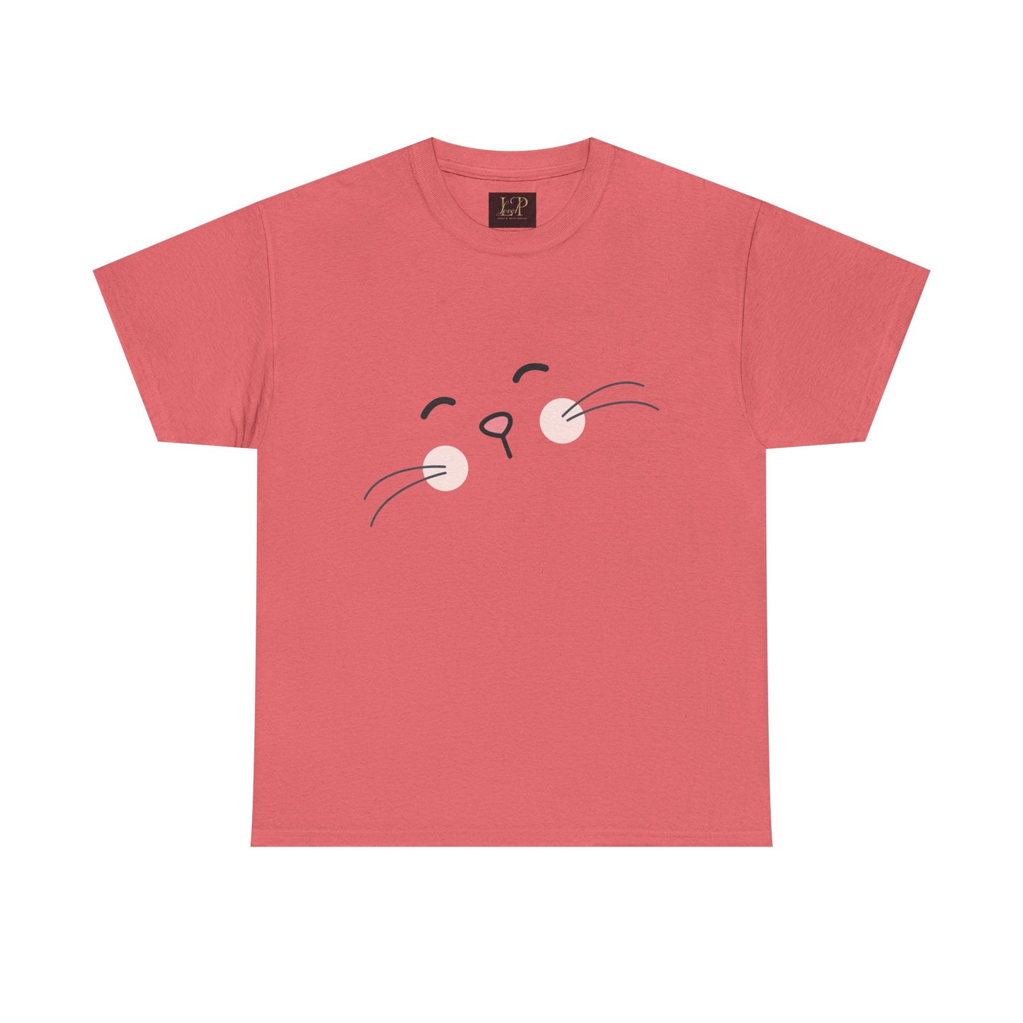 Cute Cat Face Unisex Heavy Cotton Tee - Whimsical Animal T-Shirt for Cat Lovers