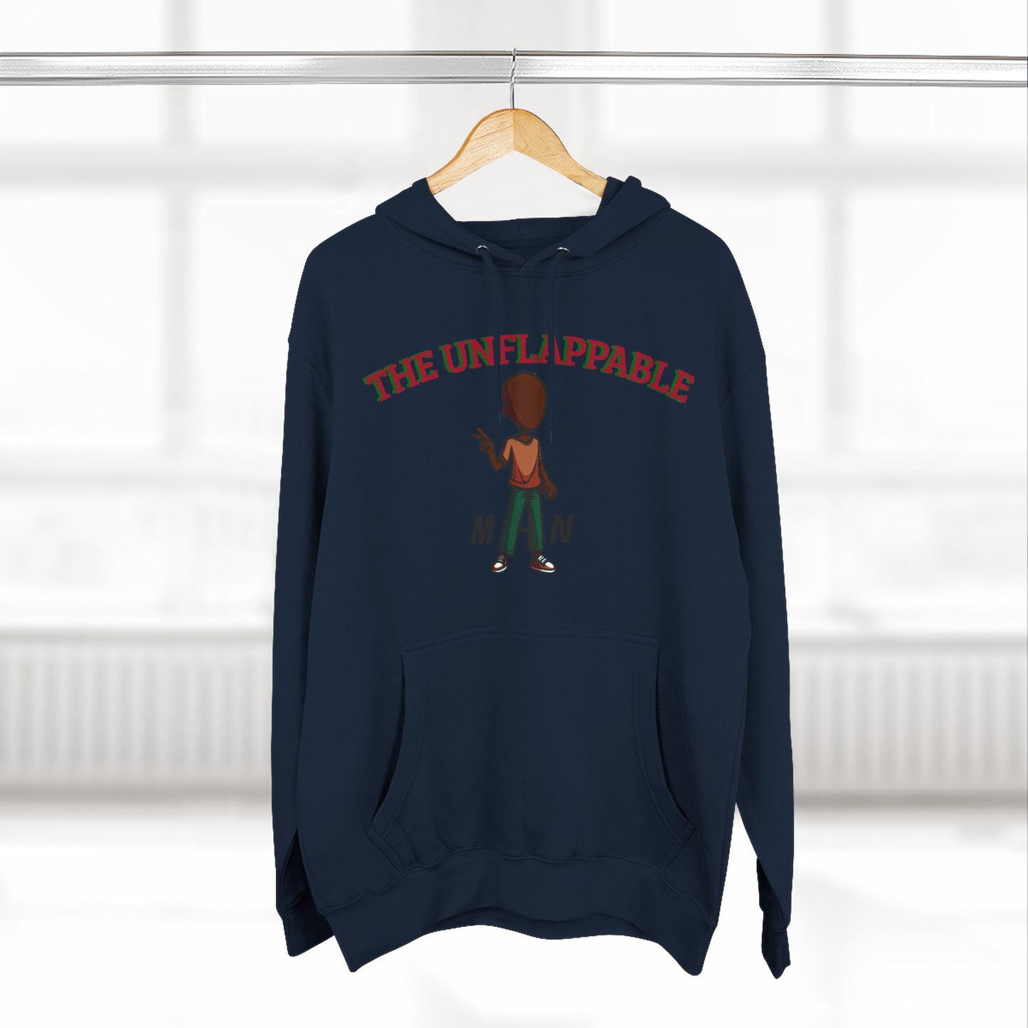 Unflappable Man Hoodie — Graphic Fleece Pullover with Cartoon Character
