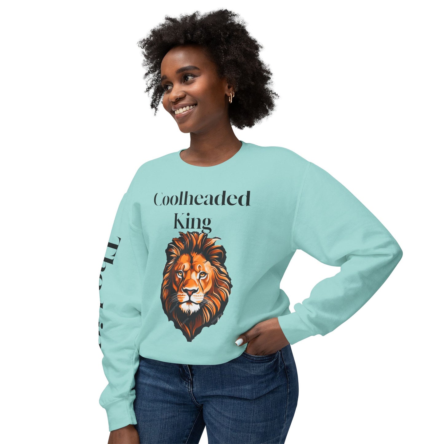 Unisex Lightweight Crewneck Sweatshirt - 'Coolheaded king' Lion Design