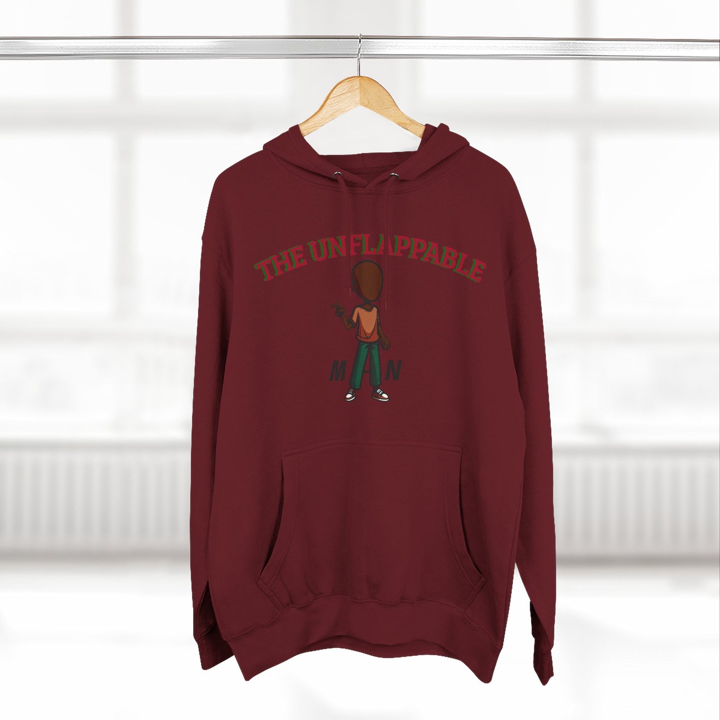 Unflappable Man Hoodie — Graphic Fleece Pullover with Cartoon Character