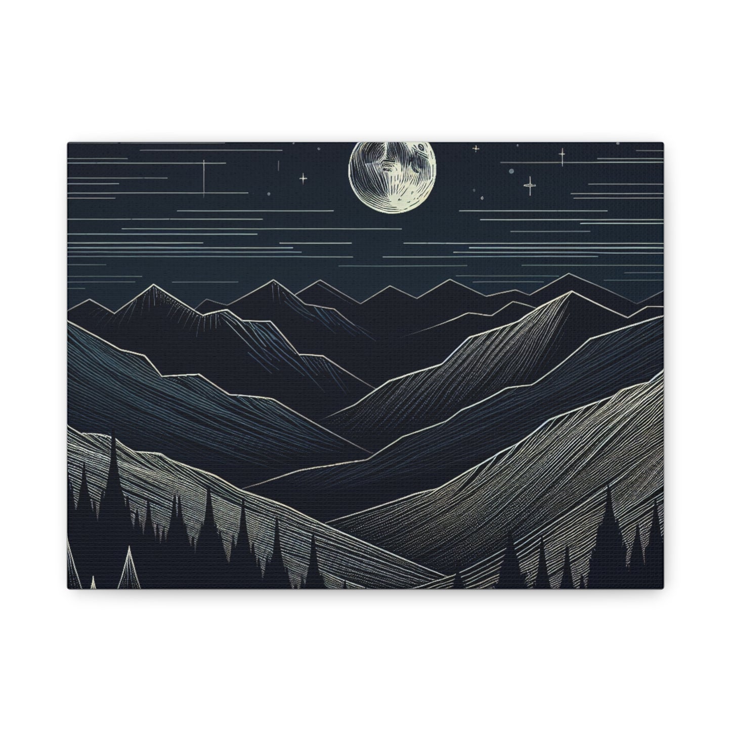 Serene Moonlit Mountain Canvas Art Print