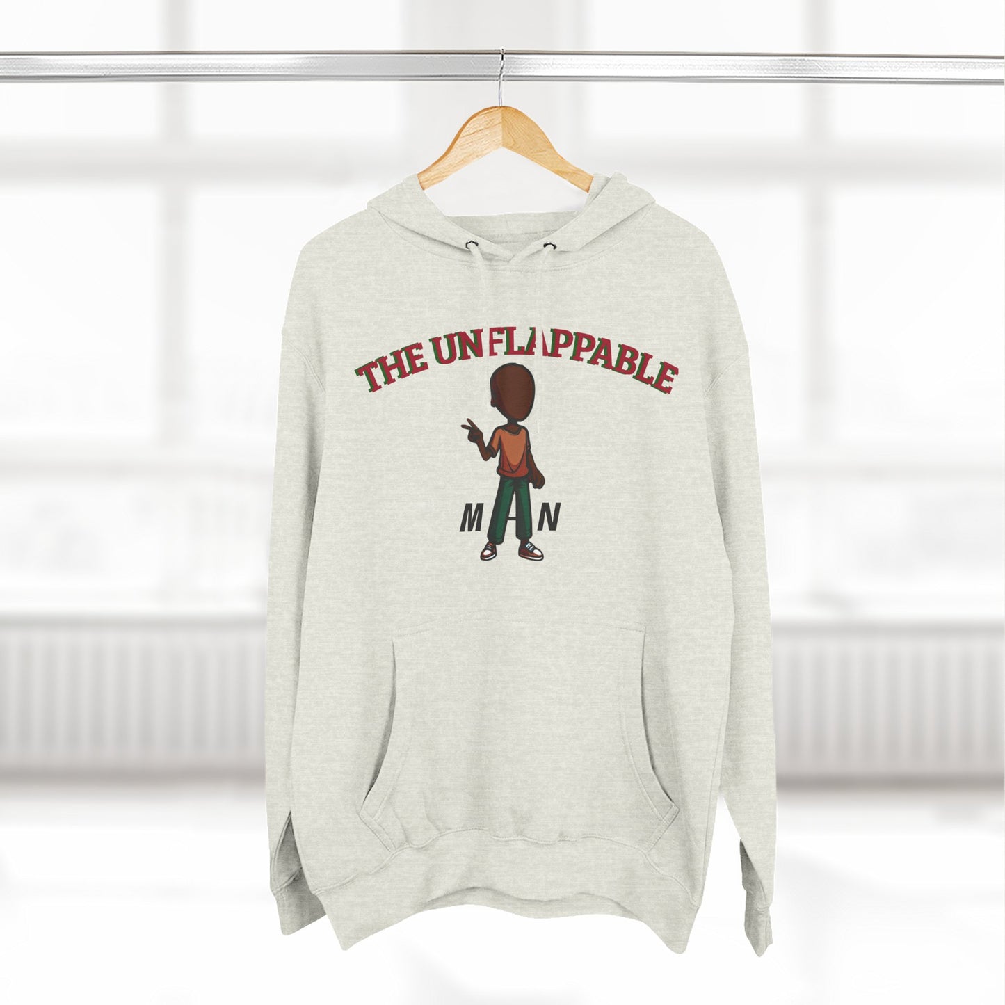 Unflappable Man Hoodie — Graphic Fleece Pullover with Cartoon Character