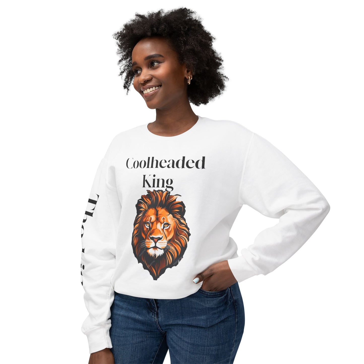 Unisex Lightweight Crewneck Sweatshirt - 'Coolheaded king' Lion Design