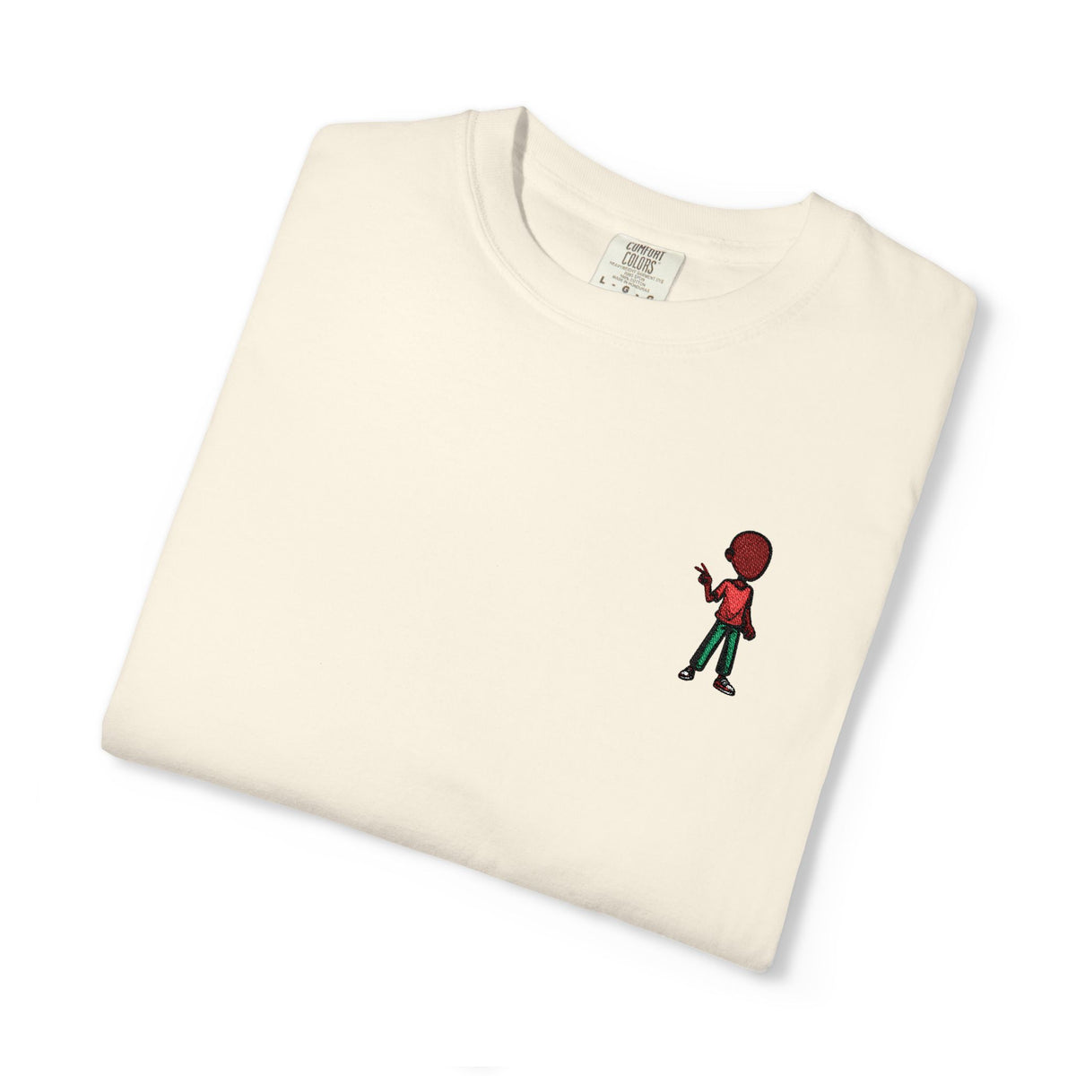 T-Shirt — Tiny Red-Haired Skateboarder Chest Graphic, Minimal Streetwear Tee
