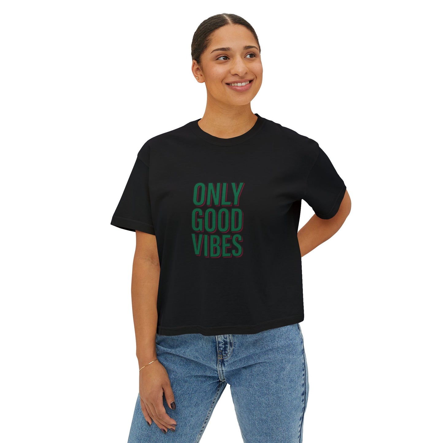 Only Good Vibes Boxy Tee — Women's Positive Graphic Crop T-Shirt