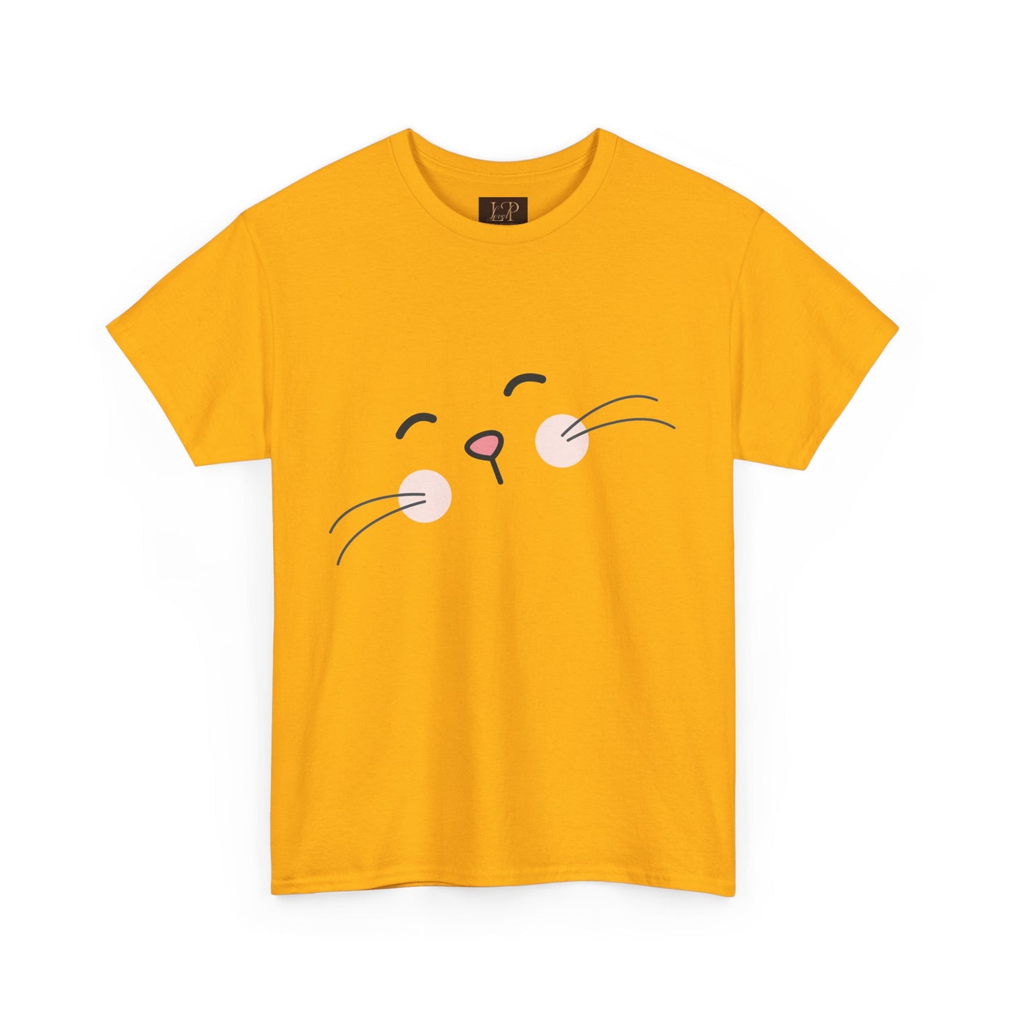 Cute Cat Face Unisex Heavy Cotton Tee - Whimsical Animal T-Shirt for Cat Lovers