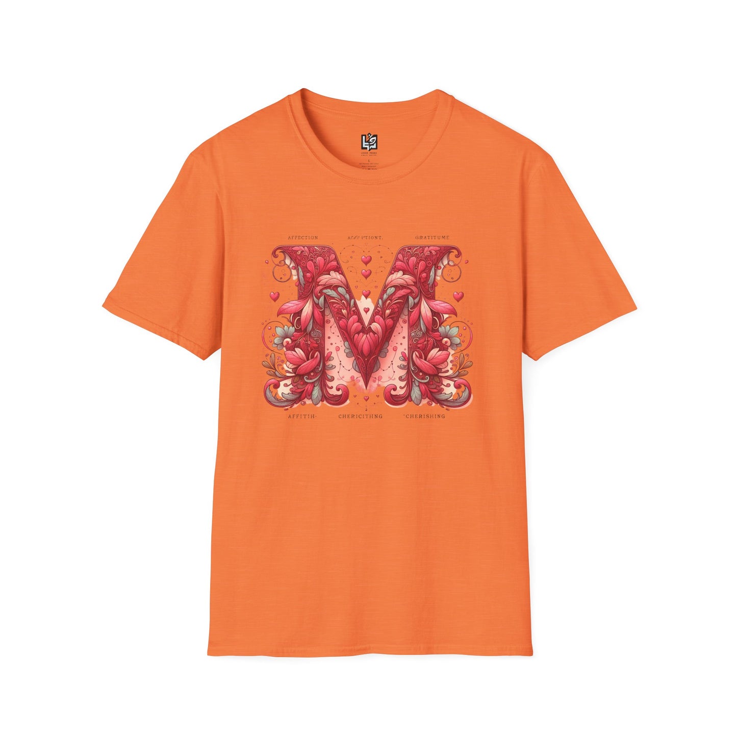 Floral Letter 'M' Unisex Softstyle T-Shirt - Perfect for Celebrations and Self-Expression