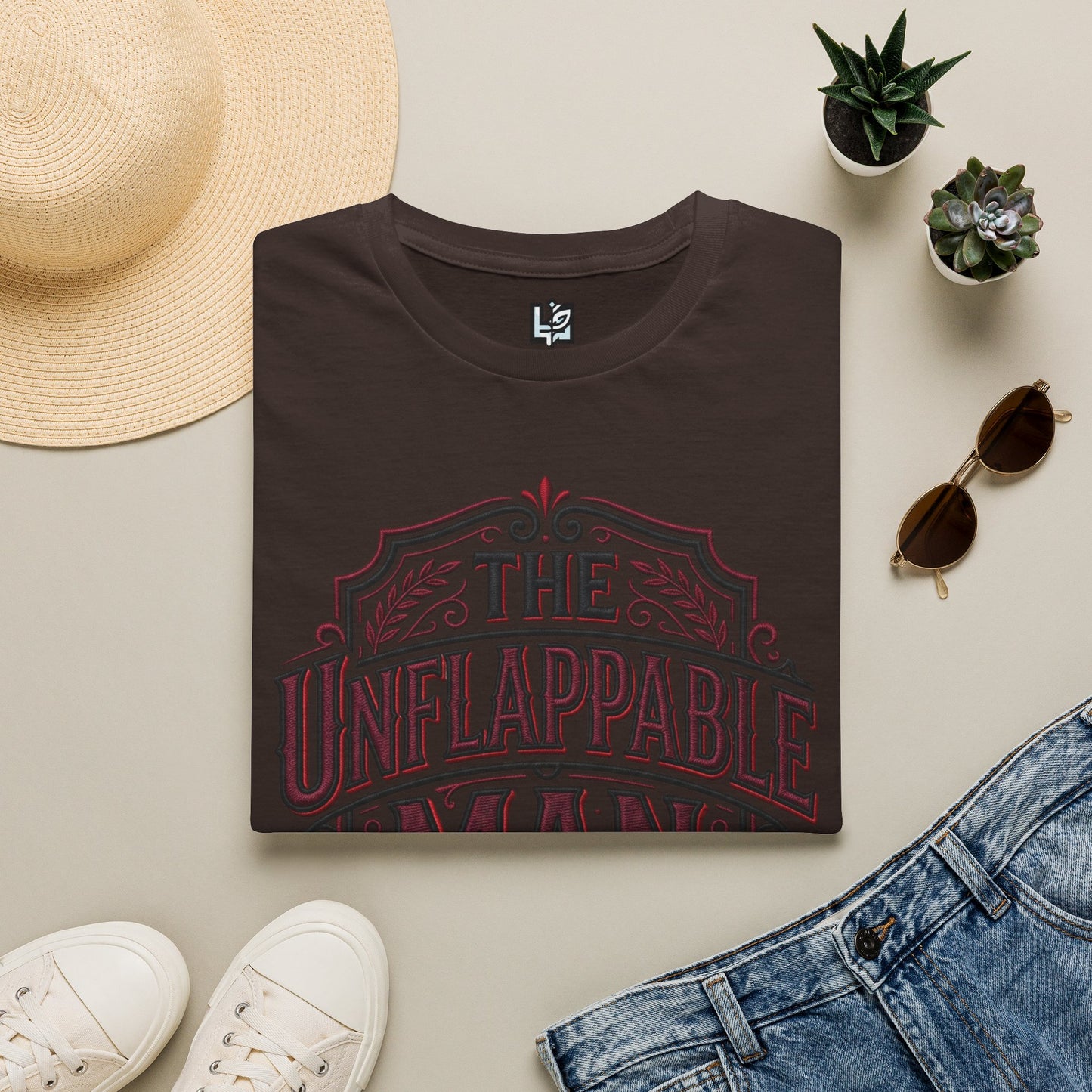 The Unflappable Man T-Shirt — Vintage Shield Graphic Tee for Confident Guys